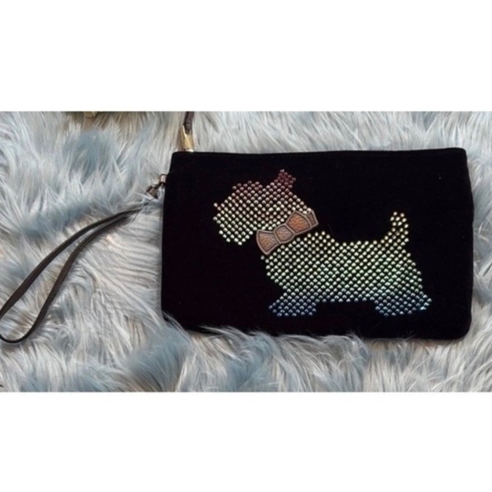 Juicy Couture Black Velour Rhinestone Scottie Dog Wristlet Y2K Glam New‎